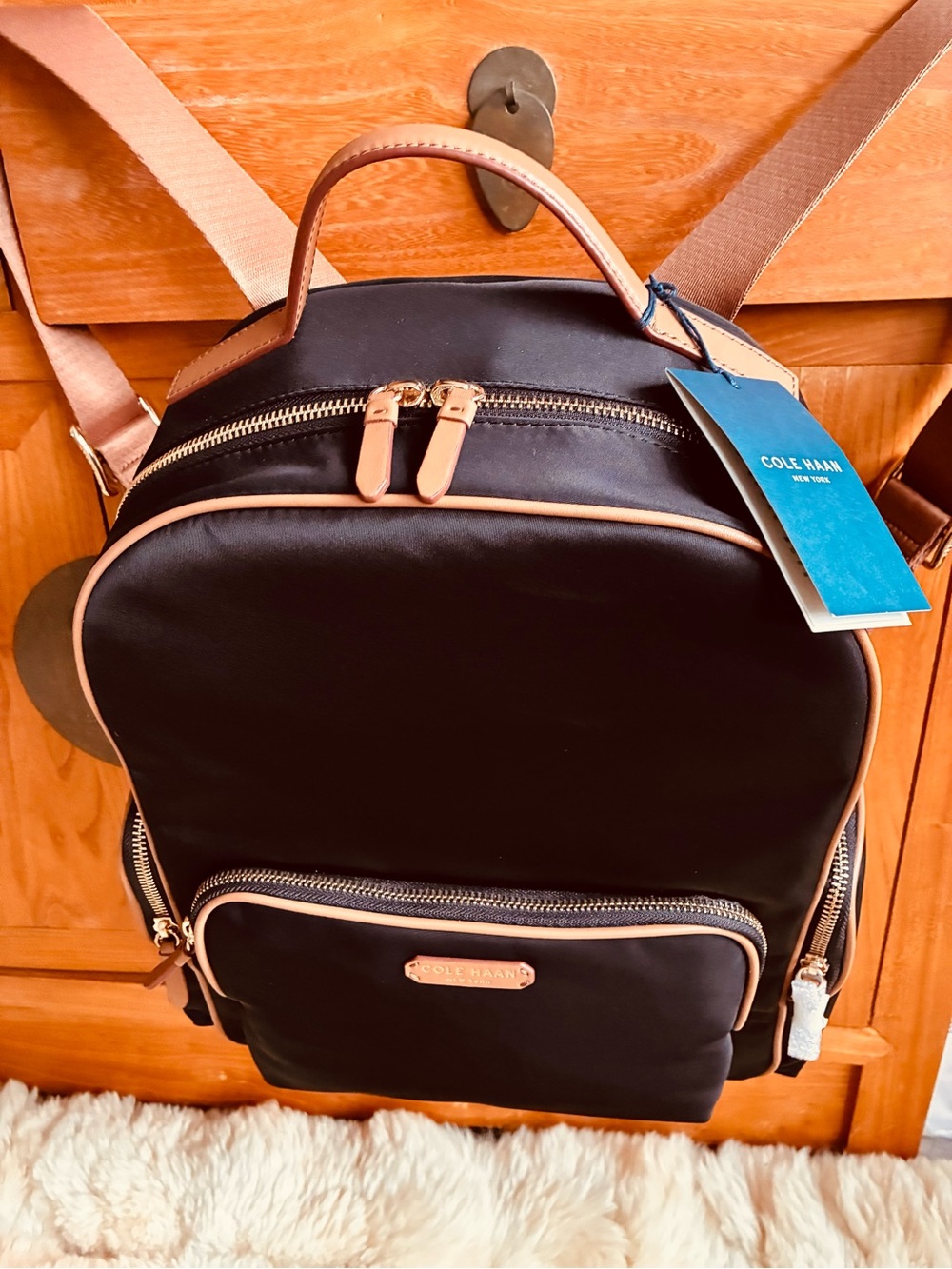 👨🏻💼Cole Haan Black Backpack with Tan Accents NWT - Picture 15 of 17